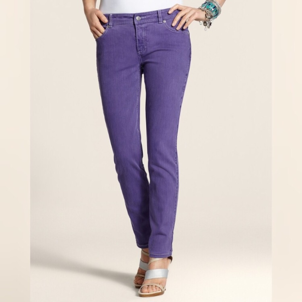 Chico’s So Slimming Purple Denim Ankle Jeans Sz 6